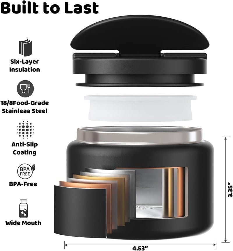 Godobo 14.5oz Soup Thermo for Hot Food Kids Vacuum Insulated Food Jar Twist-Free Soup Thermo for Hot Food Kids Leakproof Stainless Steel Wide Mouth Lunch Container (Black) - Image 5